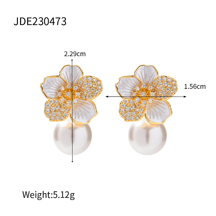 1 Pair INS Style Flower Copper Pearl Copper 18K Gold Plated Ear Studs