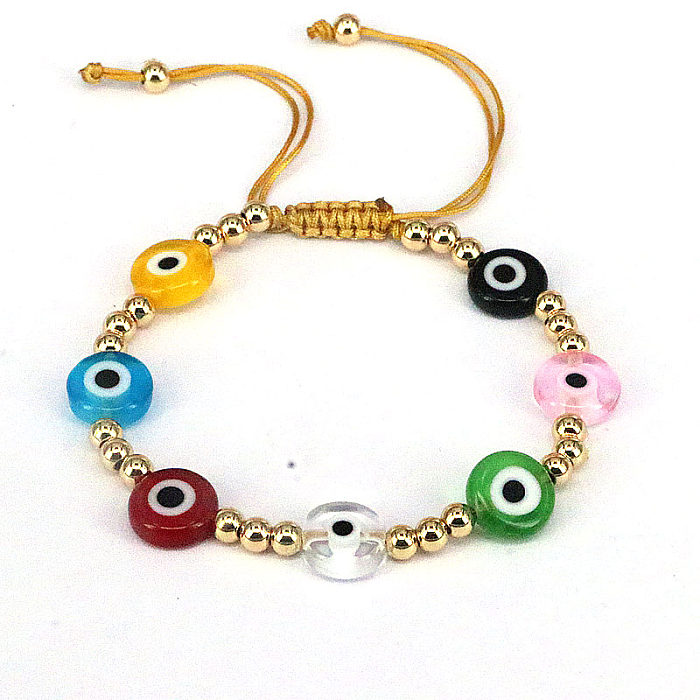 Fashion Simple Style Devil'S Eye Glass Copper Adjustable Knitting Gold Plated Bracelets