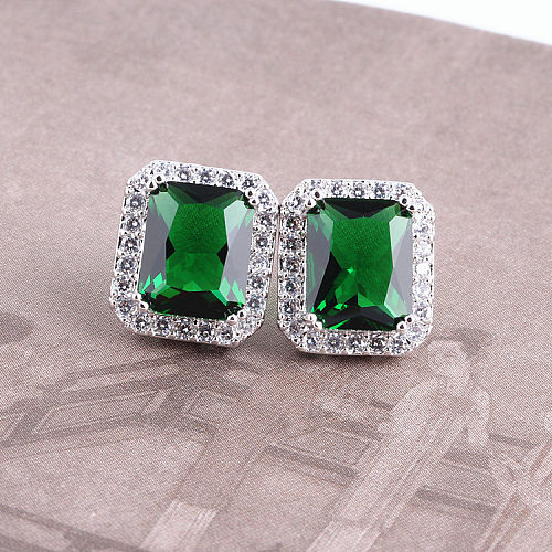 1 Pair Luxurious Square Inlay Copper Artificial Crystal Zircon Ear Studs