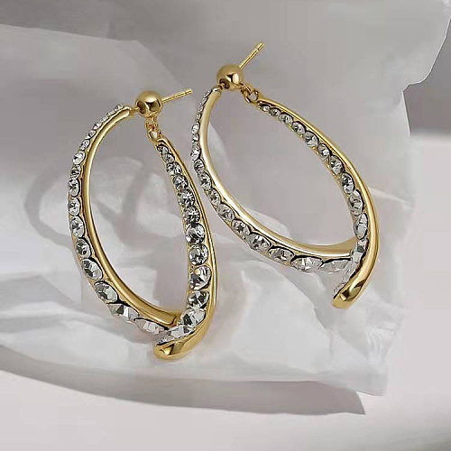 1 paire de boucles d'oreilles pendantes en cuivre et Zircon, Style IG, placage géométrique, incrustation
