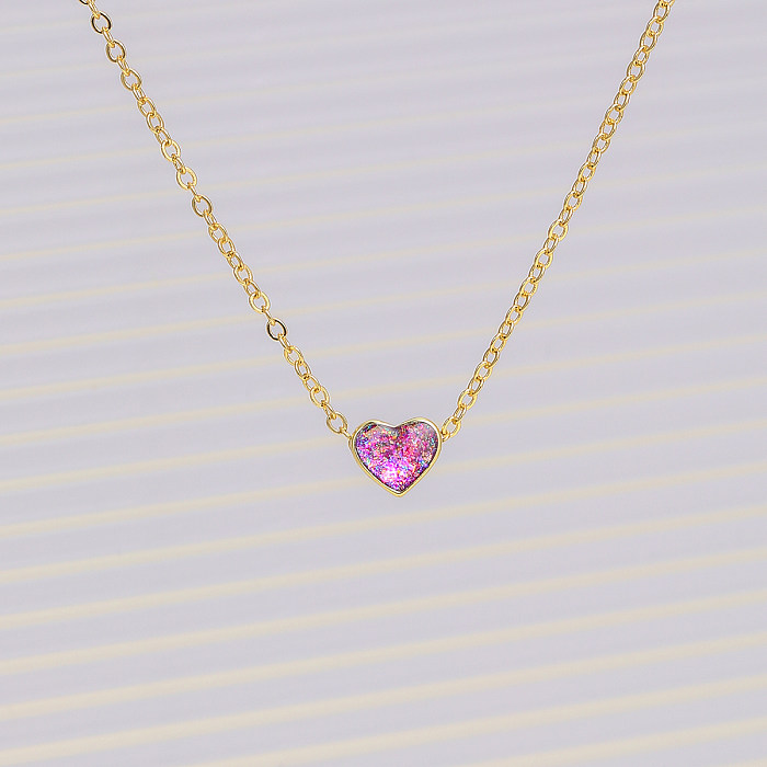 Einfache, romantische, herzförmige Halskette mit Kupferbeschichtung und künstlichen Edelsteinen, 18 Karat vergoldet