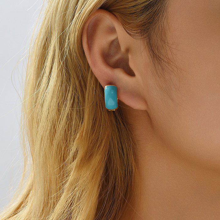 Simple Style Round Copper Hoop Earrings Enamel Copper Earrings 1 Pair