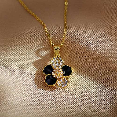 Elegant Sweet Flower Copper Inlay Zircon Earrings Necklace