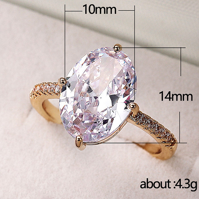 Simple Style Oval Copper Inlaid Zircon Rings