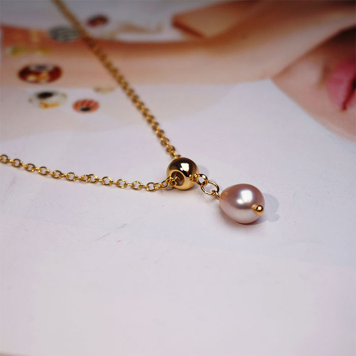 Simple Style Water Droplets Pearl Copper Pendant Necklace 1 Piece