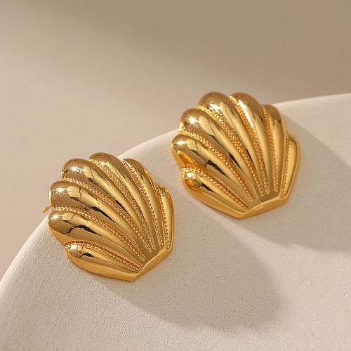 1 par elegante retro concha chapeamento incrustação de pedras preciosas artificiais de cobre 18K brincos banhados a ouro