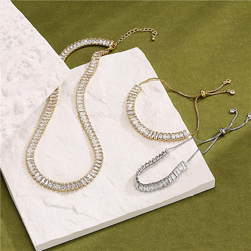 Mode voller Diamant T-Quadrat-Diamant-Kette Halskette Kupfer Schmuck Großhandel