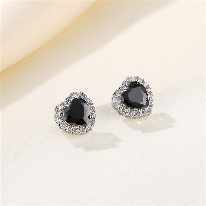 1 Pair Simple Style Heart Shape Plating Inlay Copper Zircon Ear Studs