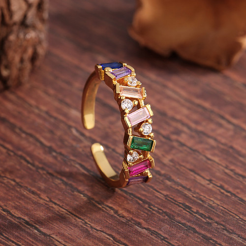 1 Piece Glam Square Copper Inlay Zircon Open Ring