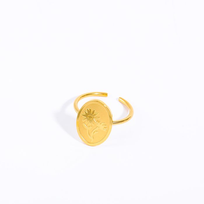 Anel aberto banhado a ouro de aço inoxidável com flor oval de moda por atacado