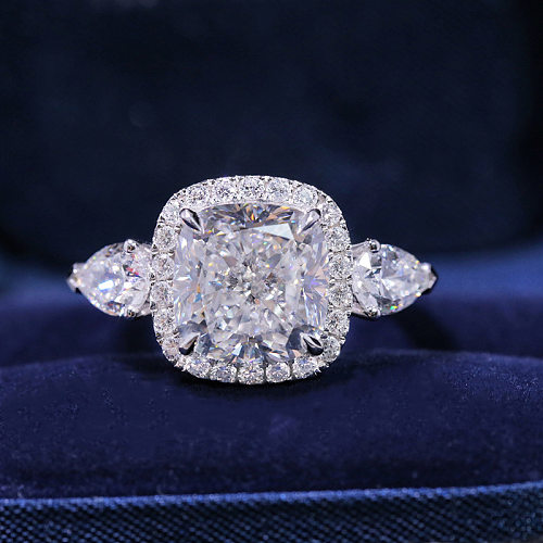 Anillo de diamante de lujo con cojín de 5 quilates, anillo abierto de diamante para mujer, venta al por mayor