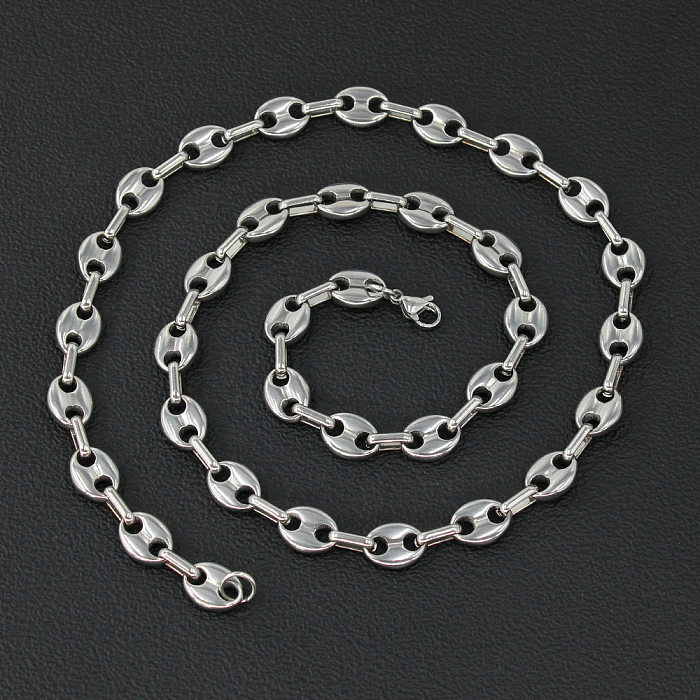 Collier de bracelets en acier plaqué titane avec nez de cochon rétro