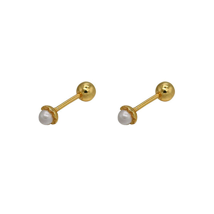1 paire de clous d'oreilles en perles artificielles en cuivre, incrustation géométrique de Style Simple