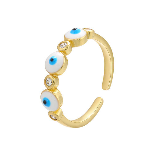 Fashion Micro-inlaid Zircon Oil Dropping Eyeball Pattern Open Brass Ring Wholesale jewelry