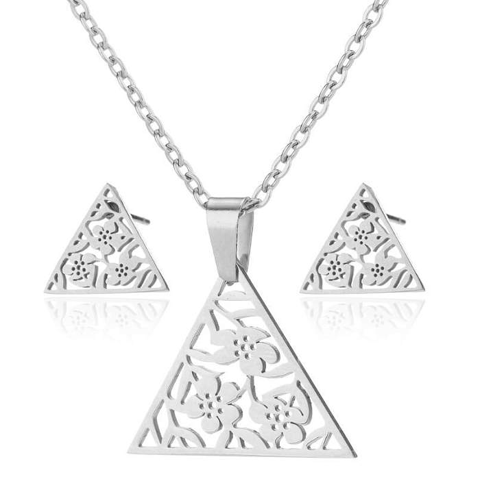 1 Set Fashion Geometric Titanium Steel Plating Earrings Necklace