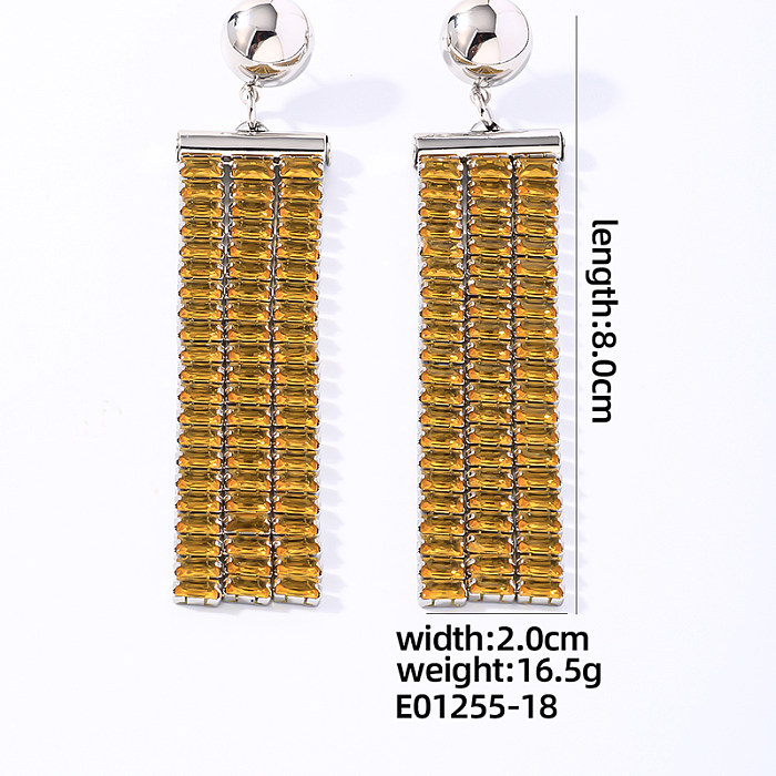 1 par de pendientes colgantes chapados en oro blanco con incrustaciones rectangulares redondas brillantes y brillantes