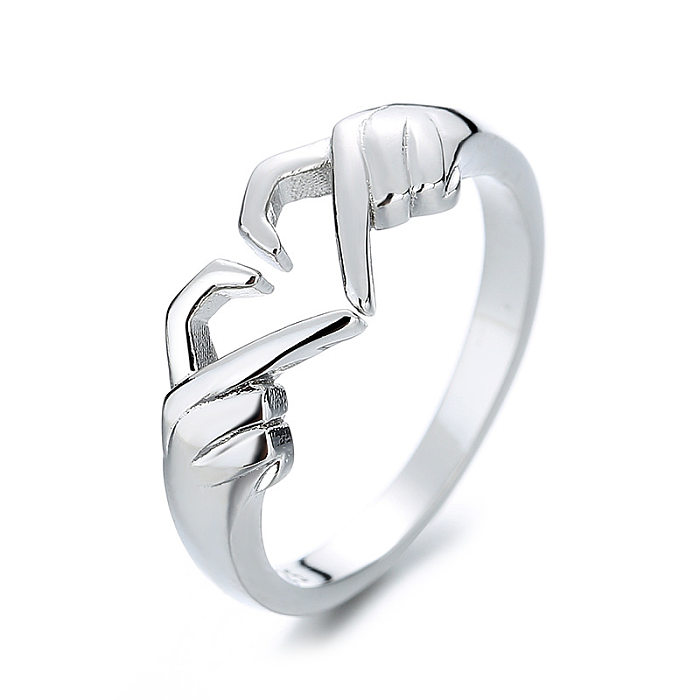 Mode main coeur forme cuivre placage évider anneau ouvert 1 pièce