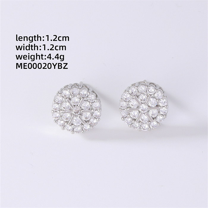 1 Pair Hip-Hop Cool Style Round Square Heart Shape Inlay Copper Zircon Ear Studs