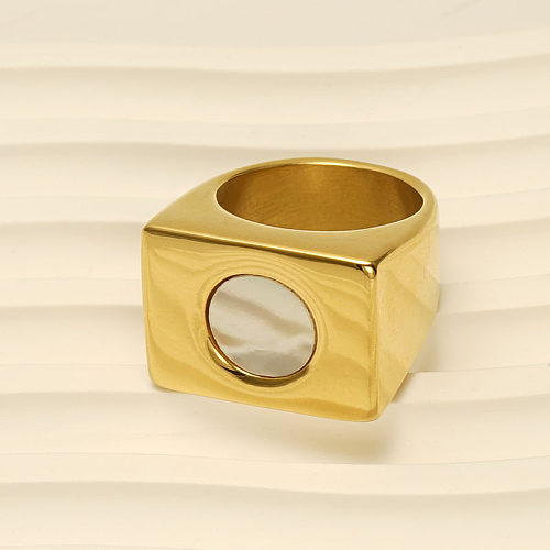 Lässiger, moderner Stil, runde Ringe mit Intarsienschale aus Edelstahl mit 18-Karat-Vergoldung