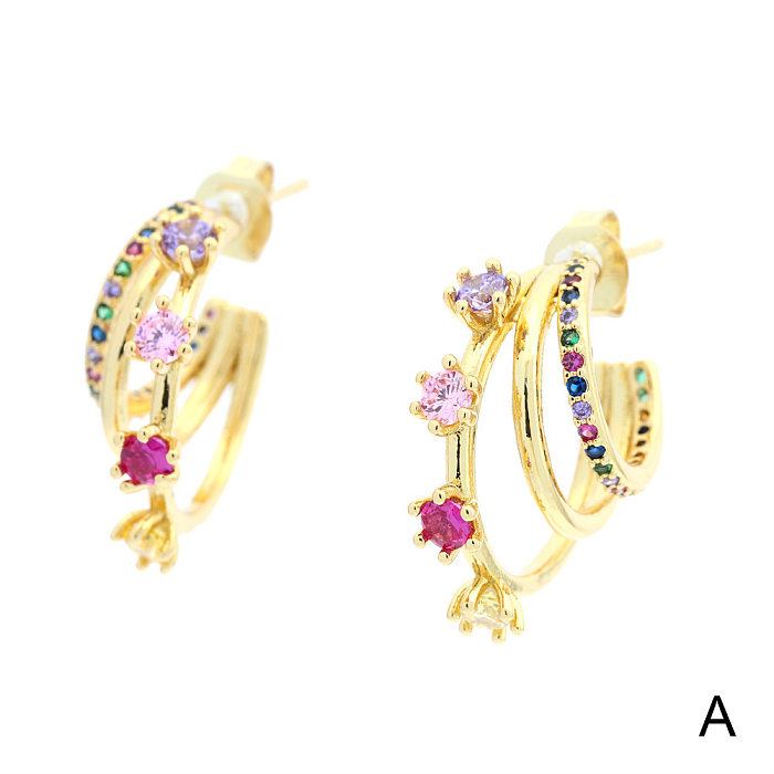 1 Pair Fashion Flower Copper Inlay Zircon Earrings