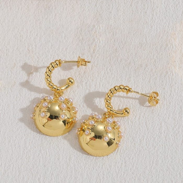 1 Pair Elegant Modern Style C Shape Plating Inlay Copper Pearl Zircon 14K Gold Plated Earrings