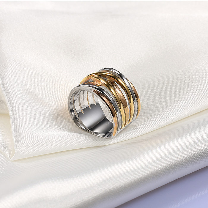 1 Piece Fashion Color Block Stainless Steel Criss Cross Plating Rings