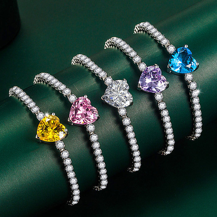 Luxurious Heart Shape Copper Inlay Zircon Bracelets