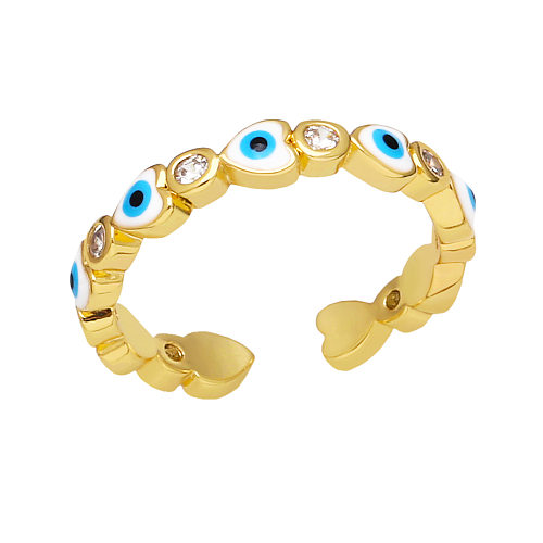 Fashion Devil'S Eye Heart Shape Copper Open Ring Plating Inlay Zircon Copper Rings
