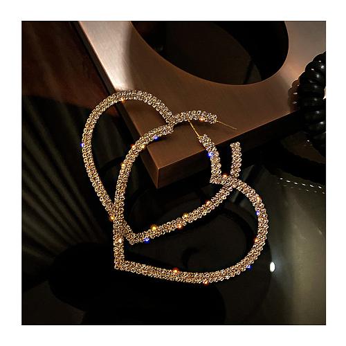 1 Pair Exaggerated Simple Style Heart Shape Plating Inlay Copper Rhinestones Hoop Earrings