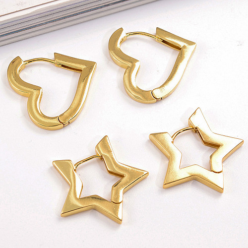 1 Paar IG-Stil einfache Pentagramm-Herzform-Ohrringe aus Kupfer mit 18-Karat-Vergoldung