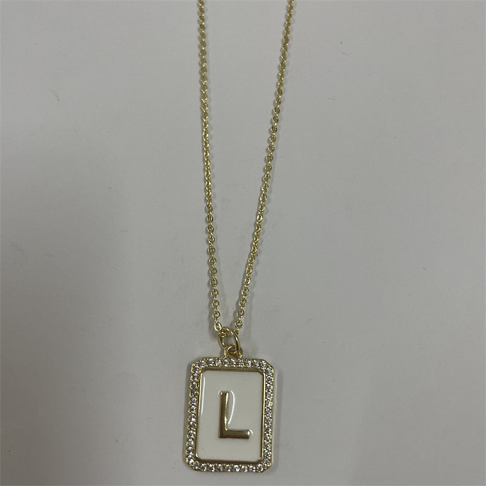 Simple Style Letter Rectangle Brass Plating Inlay Zircon 14K Gold Plated Pendant Necklace