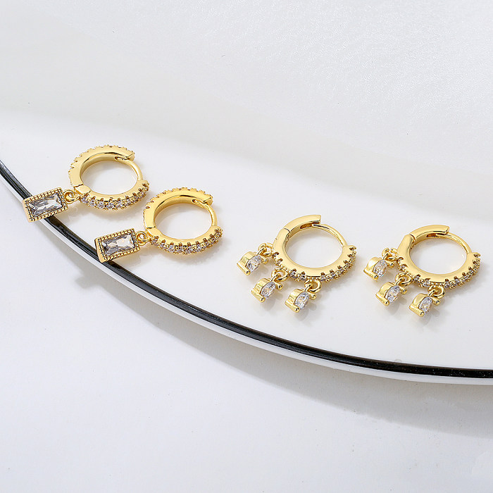 Mode Kupfer überzogen 18 Karat Gold Micro Intarsien Zirkon Geometrische Ohrringe weiblich