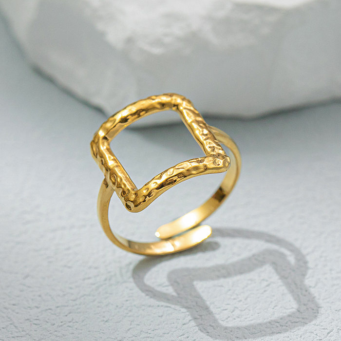 Simple Style Commute Square Titanium Steel Plating Hollow Out Open Ring