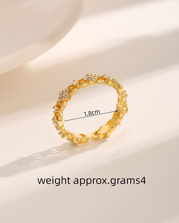 Modern Style Simple Style Round Copper Plating Hollow Out Inlay Zircon 18K Gold Plated Open Rings