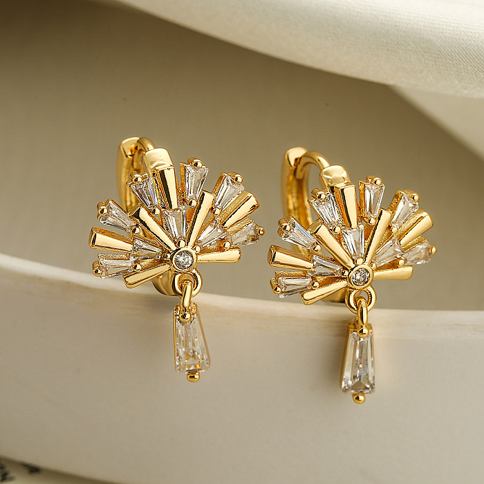 1 Pair Simple Style Commute Swan Butterfly Plating Inlay Copper Zircon 18K Gold Plated Hoop Earrings