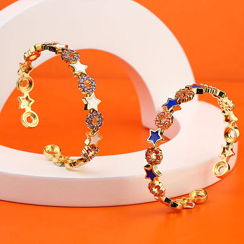 Bracelet en Zircon et émail en cuivre avec étoile ronde à la mode