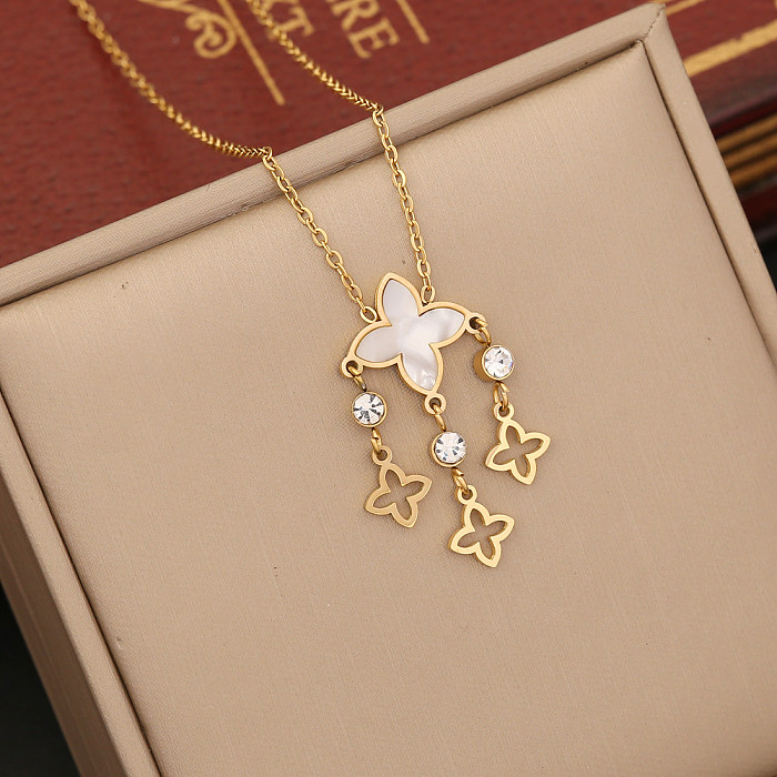 Fashion Flower Stainless Steel Plating Hollow Out Inlay Zircon Bracelets Earrings Necklace