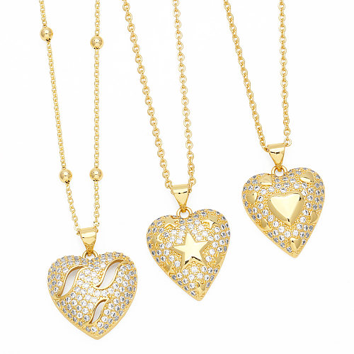 Colar elegante com pingente de zircão banhado a ouro 18K em forma de coração em estilo streetwear a granel