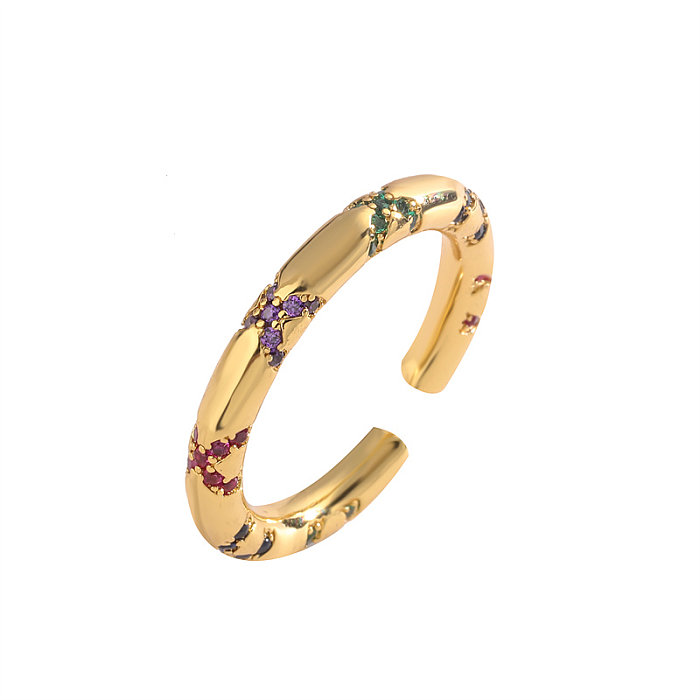 Luxuoso formato de coração retângulo chapeamento de cobre embutido zircão anéis abertos banhados a ouro