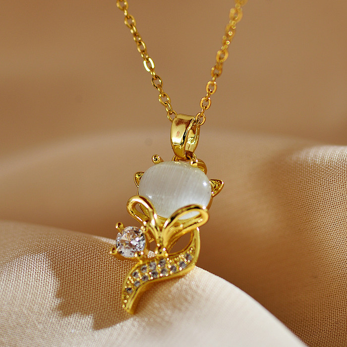 Cute Fox Copper Brass Gold Plated Zircon Charms Necklace In Bulk