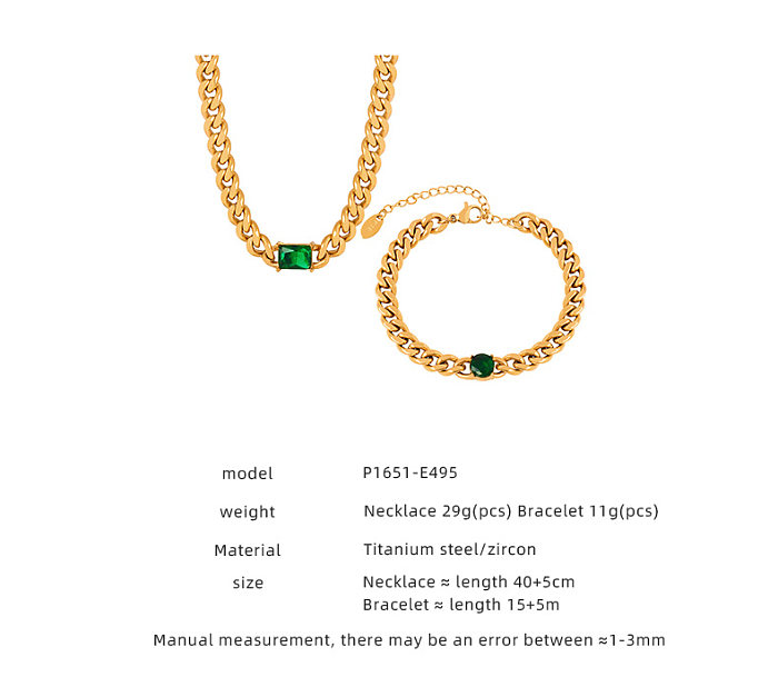 Rétro luxueux dame géométrique titane acier placage incrustation Zircon plaqué or 18K Bracelets collier