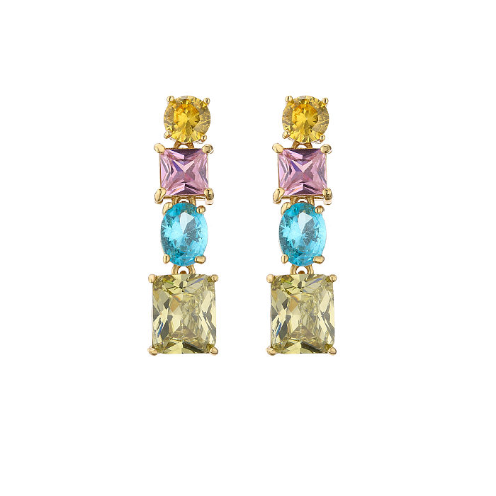 Sweet C Shape Square Water Droplets Copper Inlaid Zircon Women'S Rings Earrings