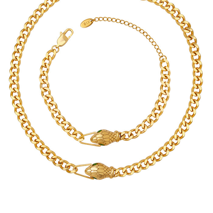 Collar de pulseras chapadas en oro de 18 quilates con incrustaciones de acero titanio y serpiente estilo hip-hop
