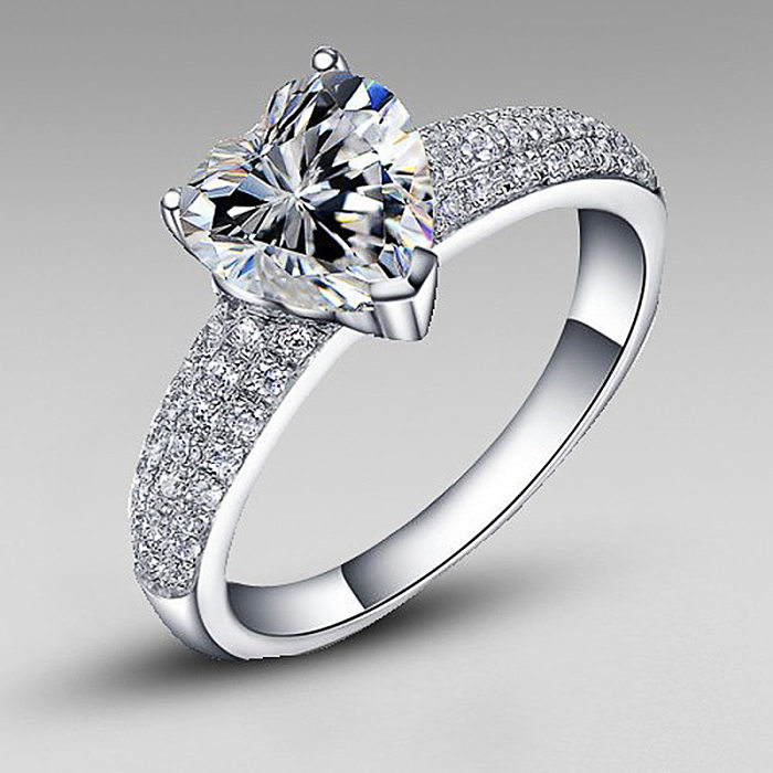 Novo anel de cobre com zircônia em forma de coração, moda feminina, festa de noivado, joias de noiva
