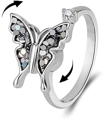 Bagues rétro en zircon avec incrustation de cuivre papillon