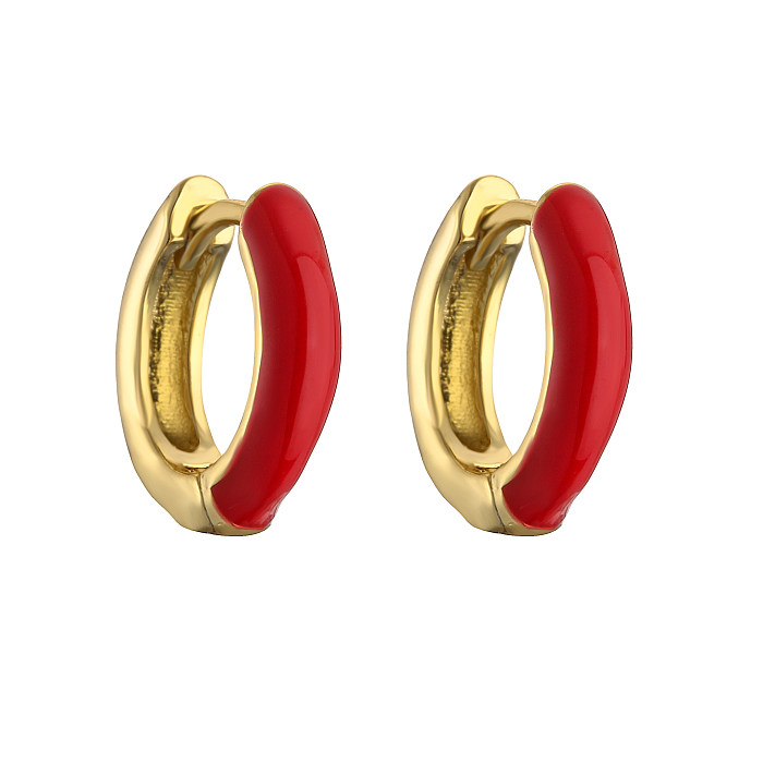 1 Pair Elegant C Shape Enamel Copper 18K Gold Plated Earrings
