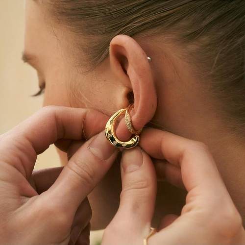 Clips d'oreille en Zircon plaqué cuivre géométrique à la mode, 1 pièce