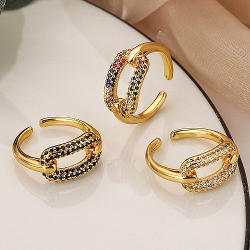 Simple Style Commute Geometric Copper Plating Inlay Zircon 18K Gold Plated Open Rings