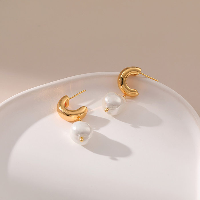 1 Pair Elegant Geometric Plating Copper 18K Gold Plated Drop Earrings