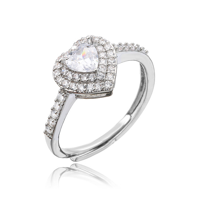 Moda colorida grande gema cheia de diamantes incrustados em formato de coração anel feminino